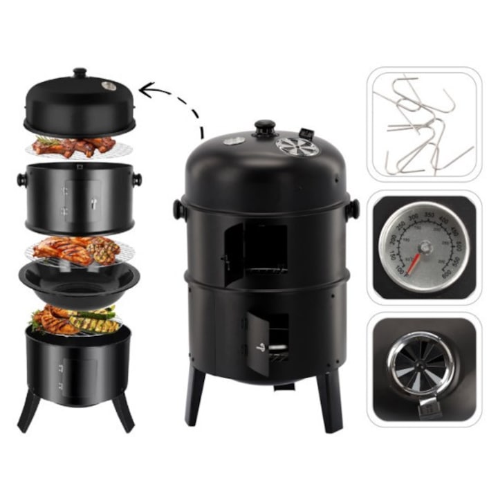 Grătar multifuncțional 3 în 1 (grătar, afumătoare și șemineu)