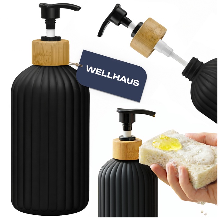 Szappanadagoló / samponos flakon WELLHAUS, 500 ml, fekete, matt