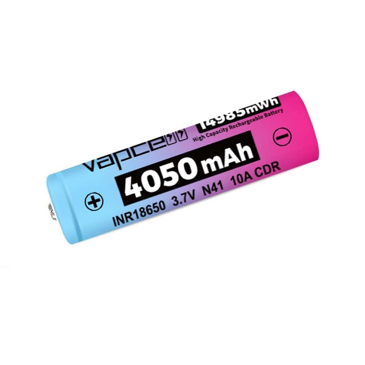Acumulator 18650 Vapcell N41, button top, capacitate 4050 mAh, intensitate 10A, 3.7V, cu protectie