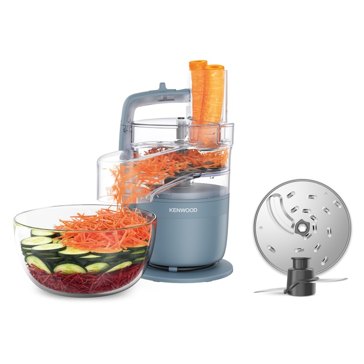 Kenwood MultiPro Compact, Robot de bucatarie compact cu Express Serve, lama din otel inoxidabil, discuri de taiere si ras, functie puls, albastru (FDP23.130GY)