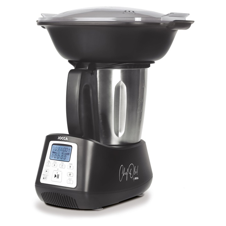 Robot de bucatarie multifunctional Jocca, Robot de bucatarie multifunctional, 12 functii, 10 programe incorporate, 10 viteze, Capacitate 3.5L, 1200W, Otel inoxidabil, Cu cantare integrate