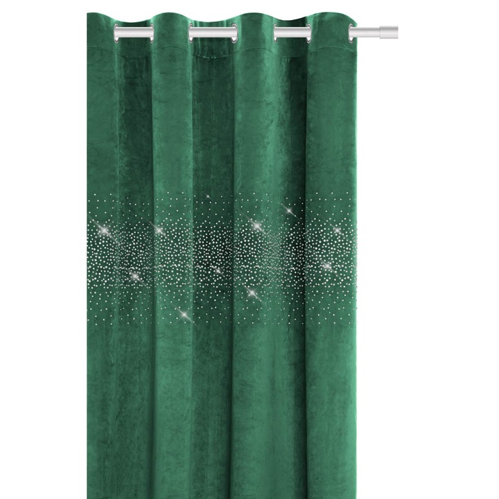 Bársony függöny kristályokkal, Spod Igły i Nitki, zöld, 140x250 cm