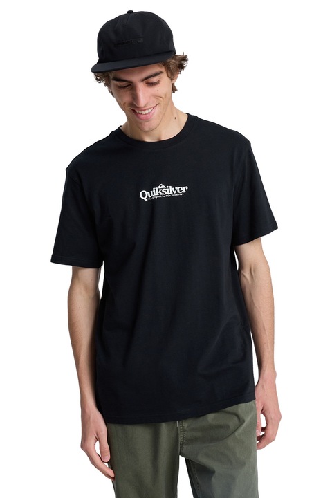 QUIKSILVER, Тениска Fineline с овално деколте и лого, Бял/Черен