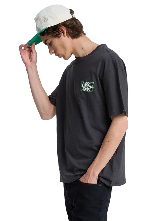 QUIKSILVER, Pamutpóló kontrasztos mintával a hátoldalán, Fehér/Zöld/Fekete