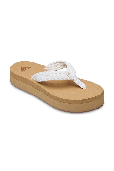 ROXY, Papuci flip-flop cu aspect impletit Porto, Alb, Maro camel, 7