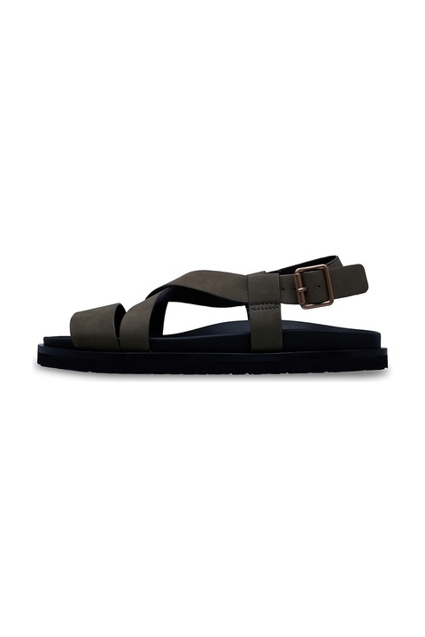 ROXY, Sandale de piele ecologica cu barete incrucisate Zaho, Verde inchis
