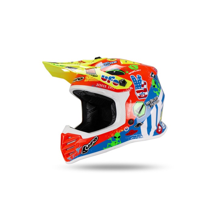 Casca copii motocross/enduro Ufo Plast Korey, albastru/rosu/galben, L