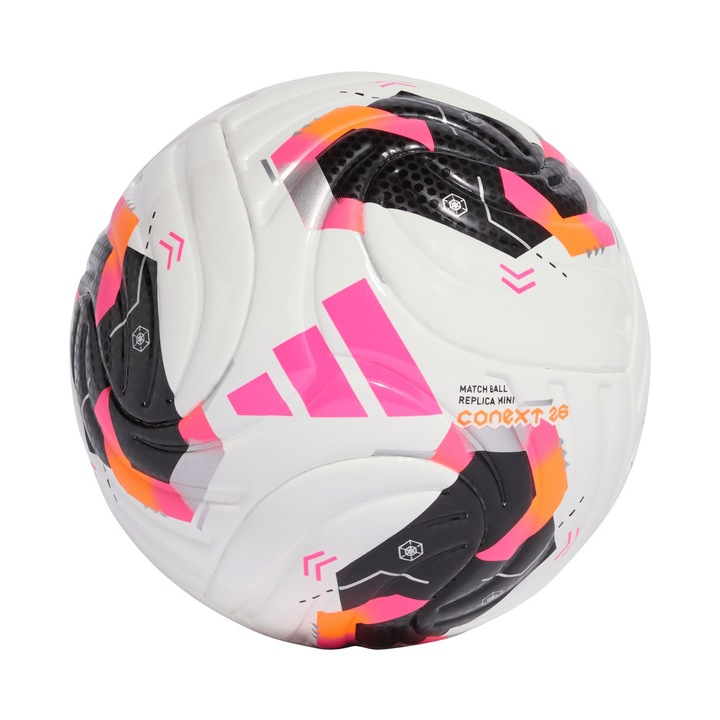 Minge de fotbal adidas Conext 26 Mini alb-negru-roz, material reciclat, 1