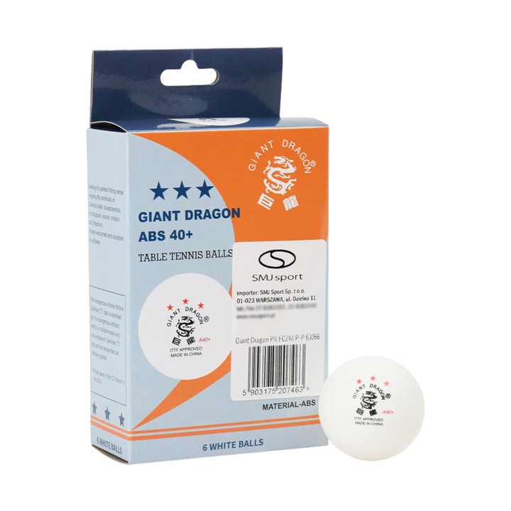 Mingi de ping-pong Smj, set 6 buc, ABS 40+, durabil, pentru antrenamente si meciuri