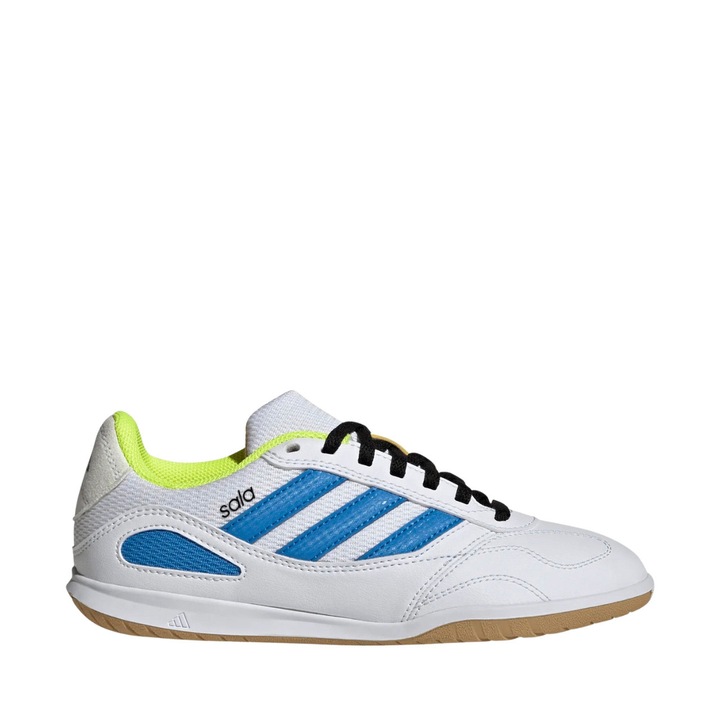Pantofi sport copii, adidas, ghete fotbal Super Sala Competition III, alb, talpa durabila, sistem de sireturi clasice