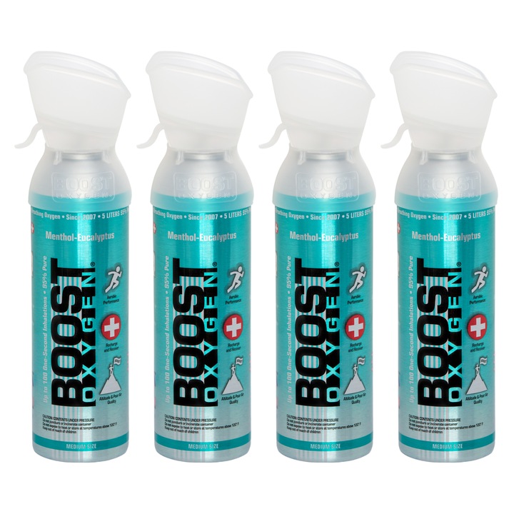 Boost Oxygen Set 4 butelii de 5L, mentol-eucalipt, oxigen 95% pur