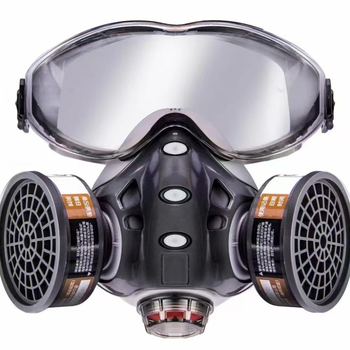 Masca respiratorie reutilizabila cu ochelari de protectie, design integrat, ajustabila, protectie impotriva vaporilor organici, praf, fum, multicolor