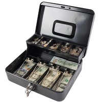 Caseta de bani metalica cu incuietoare, 30x24x9cm, capacitate mare, separatoare, negru