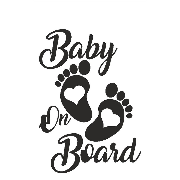 Sticker Auto Decorativ Baby on Board Universal pentru Luneta Masina 26 cm, alb