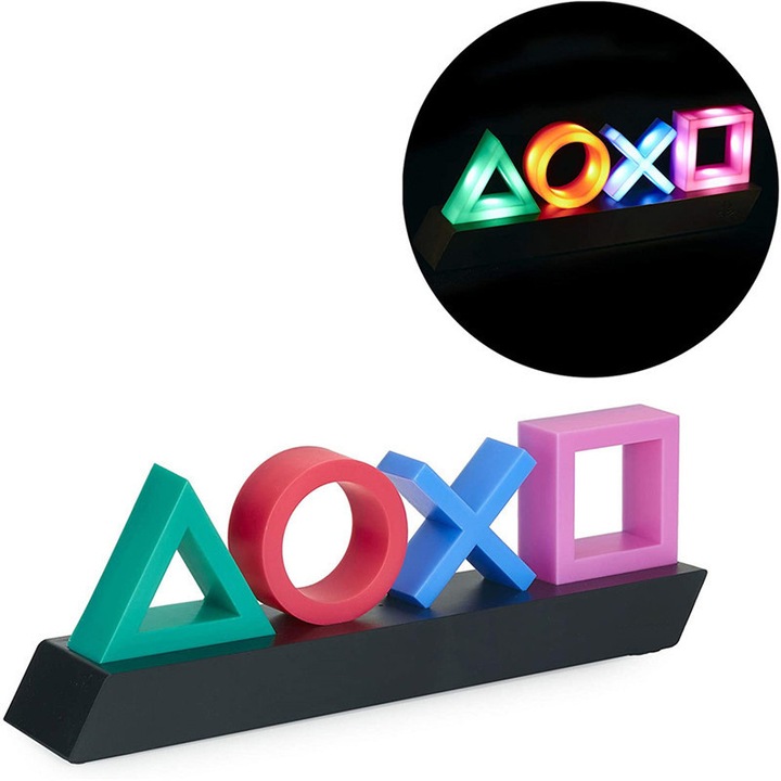 Duueyct dekoratív lámpa, PlayStation Icon modell, 3 világítási mód, 30x10cm, USB vagy elemes tápellátás