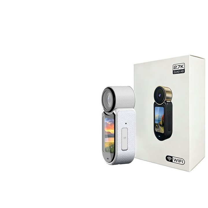 Camera sport, Aiorber, 2, 7K, 1, 47 inci, transfer prin conexiune WiFi, stabilizare a imaginii, portabila, curea magnetica pentru gat, incarcare prin port Type-C, alb