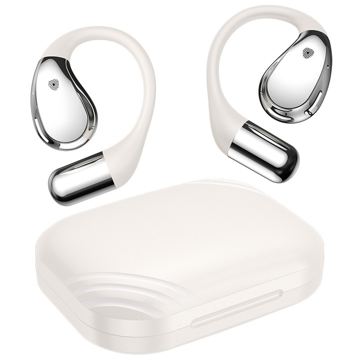 Casti Wireless Bluetooth, Aiorber, Bluetooth 6.0, functie de traducere AI, casti intraauriculare pentru sport, reducere a zgomotului, incarcare rapida prin port Type-C, alb