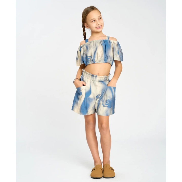 Top pentru fete cu bretele reglabile și mâneci drapate, multicolor Button Blue