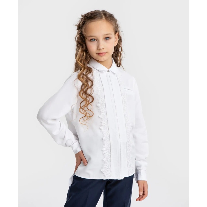 Bluză cu dantelă și guler alb Button Blue