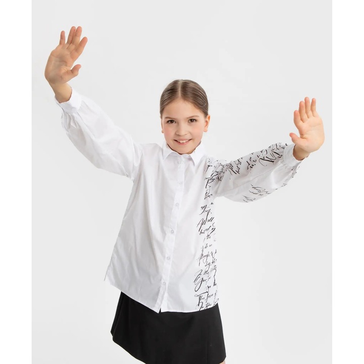 Bluză cu mâneci bufante și imprimeu alb Button Blue