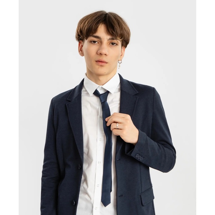 Cravată, Button Blue, albastru, 100% poliester, 4 cm