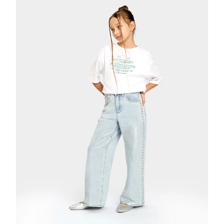 Pantaloni pentru copii, Button Blue, largi, albastru, 152 CM