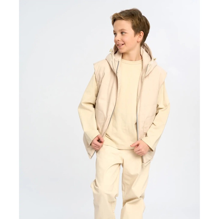 Vestă căptușită pentru copii cu glugă, alb lăptos Button Blue