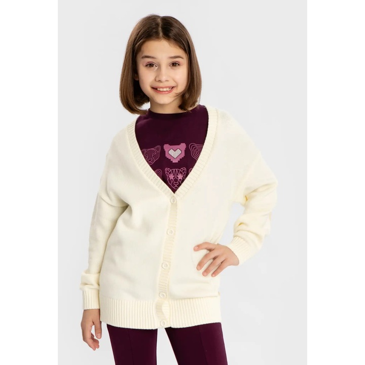 Vestă cu nasturi și desen pe coate crem pentru fete Button Blue