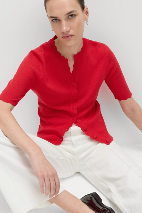 Marks & Spencer, Cardigan cu maneci scurte si nasturi, Rosu vermillion, XL