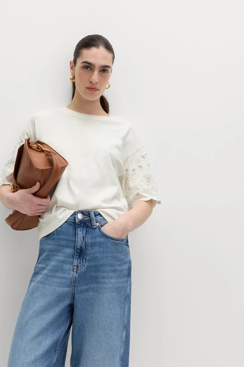 Marks & Spencer, Bluza cu dantela cu model Sangallo, Alb murdar