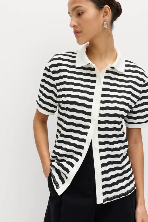 Marks & Spencer, Cardigan tricotat fin cu model, Negru/Alb murdar