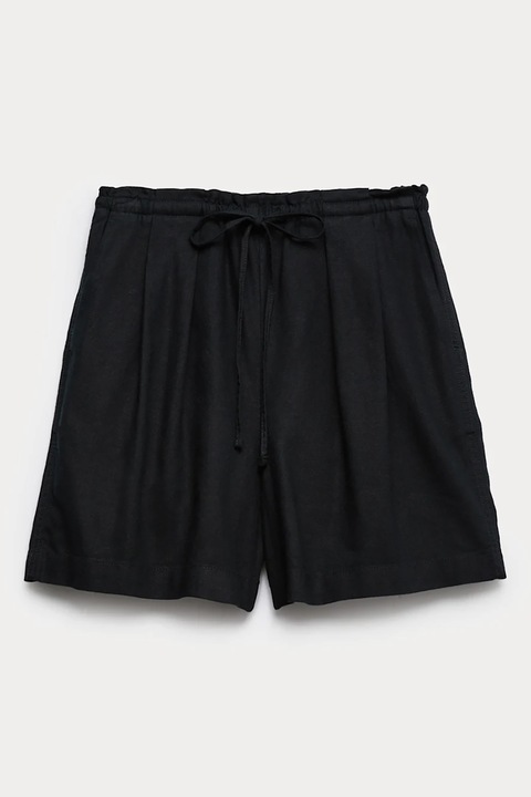 Marks & Spencer, Pantaloni scurti din amestec de in cu snur, Negru