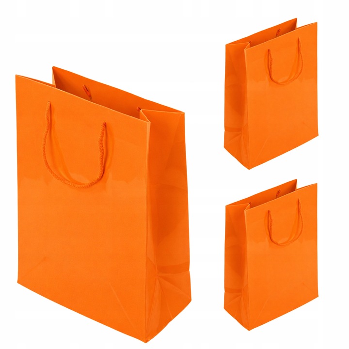 Torba laminata Allbag, set 3 bucati, 30x15x35 cm, portocalie, pentru cadouri si cumparaturi