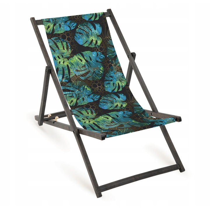 Lezak pliabil din lemn cu imprimeu, Allbag, 110x55cm, multicolor, pentru gradina si plaja