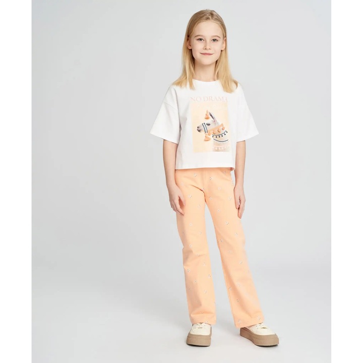 Colanți pentru fete, portocalii, cu talie elastică și imprimeu Button Blue