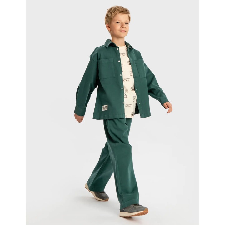 Pantaloni drepți Straight fit cu talie elastică verzi copii Button Blue