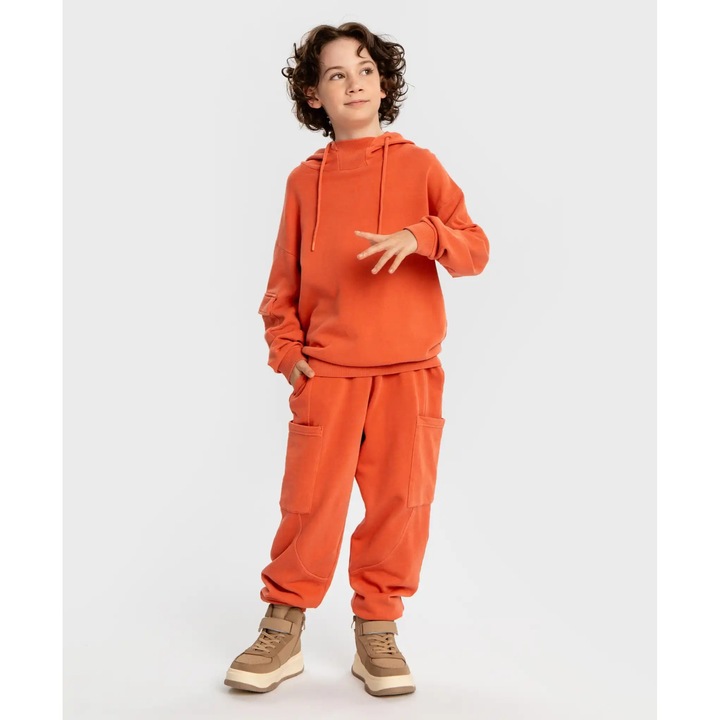 Pantaloni cu patru buzunare și bandă elastică în talie, portocalii, pentru copii Button Blue