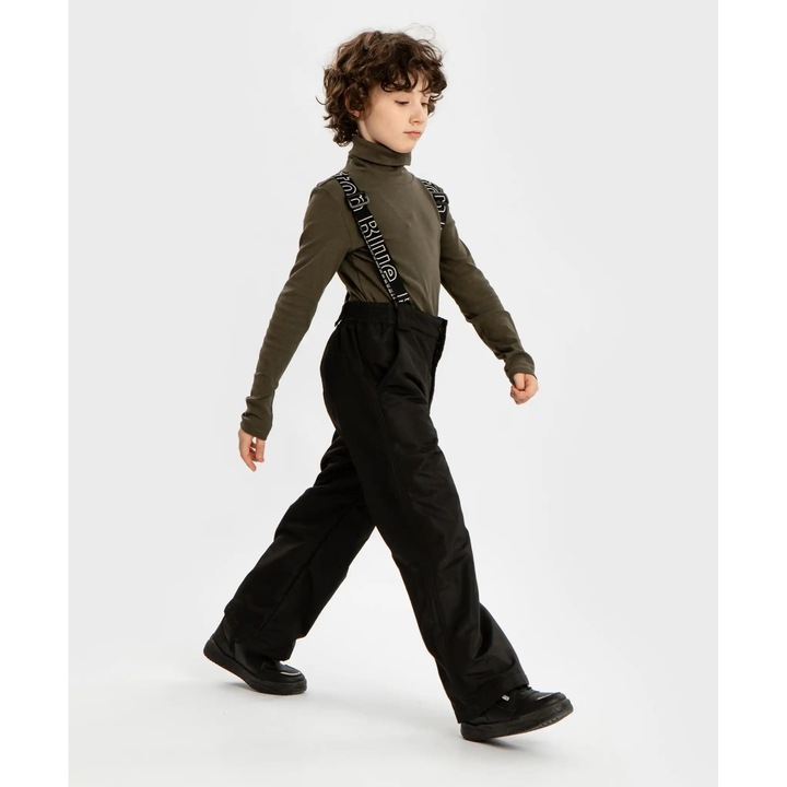 Pantaloni căptușiți cu bretele detașabile negri pentru copii Button Blue