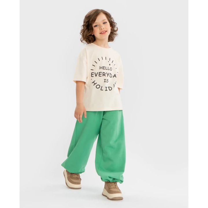 Pantaloni jogger verzi pentru fete, cu talie elastică și reglare a lățimii piciorului Button Blue