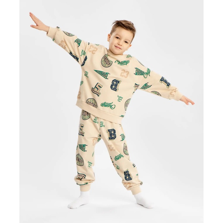 Pijama pentru băieți, Button Blue, bej, bumbac, 98 cm