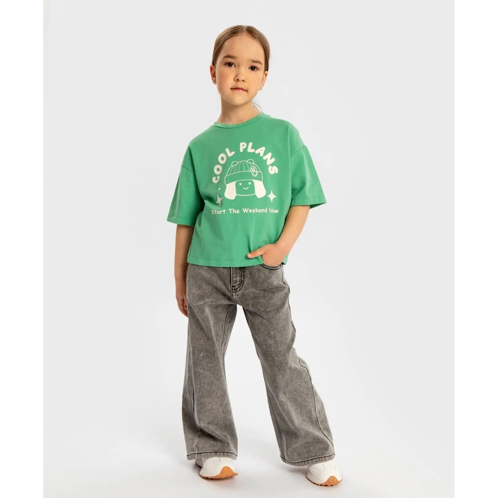 Blugi evazați gri pentru fete Button Blue