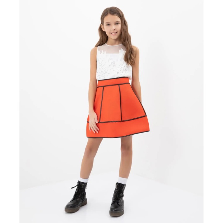 Fustă clopot cu bordură din imitație de piele Gulliver