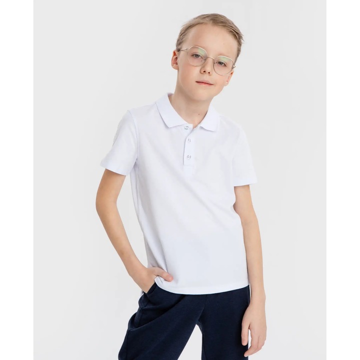 Fehér piké póló Button Blue