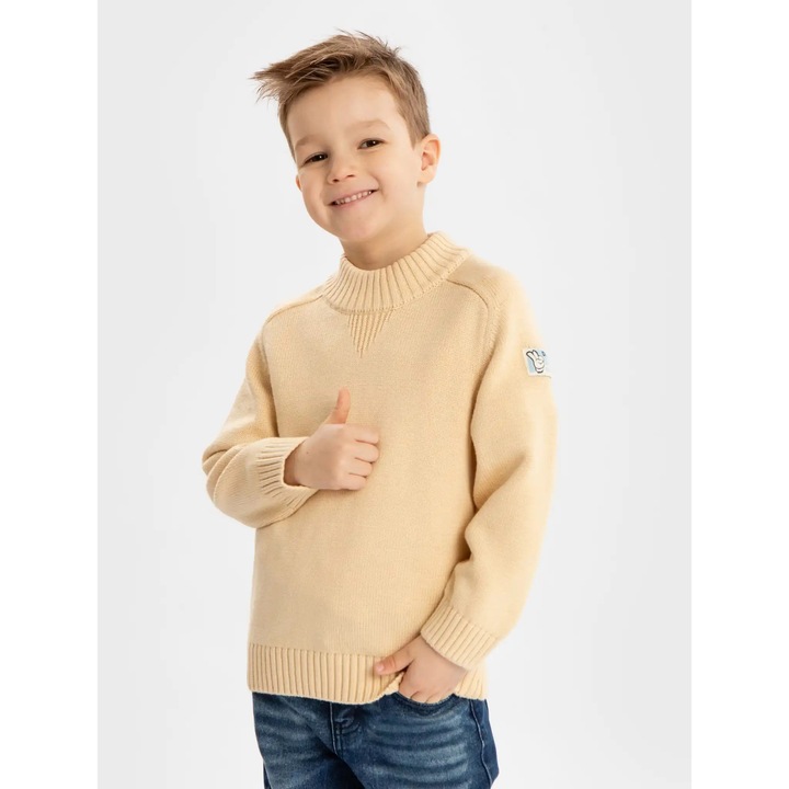 Pulover pentru copii, Button Blue, bej, 116 cm, mânecă lungă