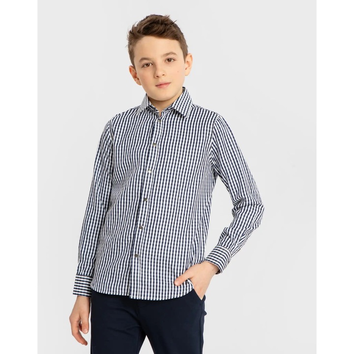 Cămașă cu mânecă lungă în carouri albastră Button Blue