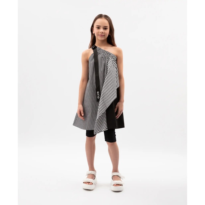 Sarafan textil pentru copii, cu croială asimetrică și un umăr descoperit, combinat Gulliver