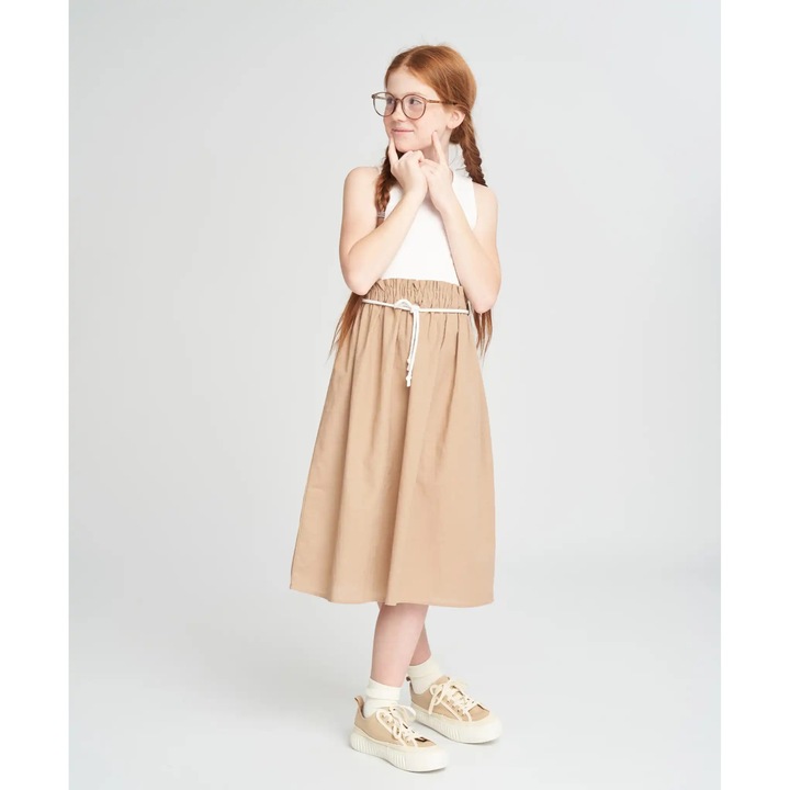 Rochie de vară tip maiou cu fustă de in pentru fete, multicolor Button Blue