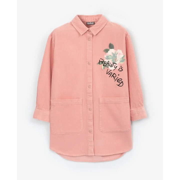 Rochie roz GULLIVER cu mânecă lungă, buzunare mari, 110 CM, bumbac, pentru fete, 5 ani