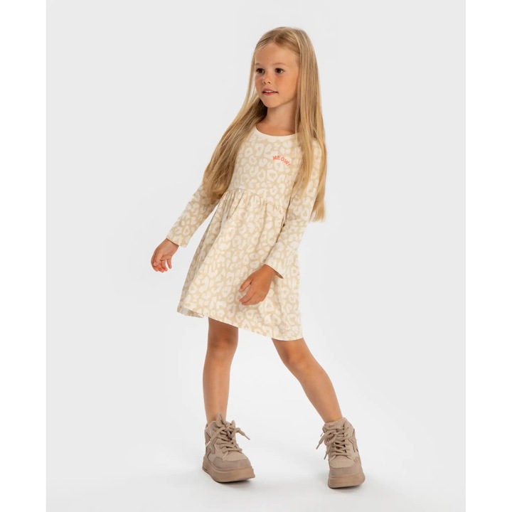 Rochie cu imprimeu leopard, Button Blue, bej, bumbac, 104 cm, pentru fete
