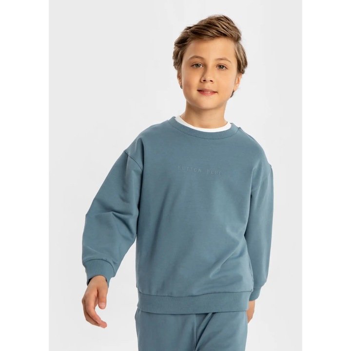 Bluză de trening de bază cu mânecă lungă și imprimeu albastru pentru copii Button Blue